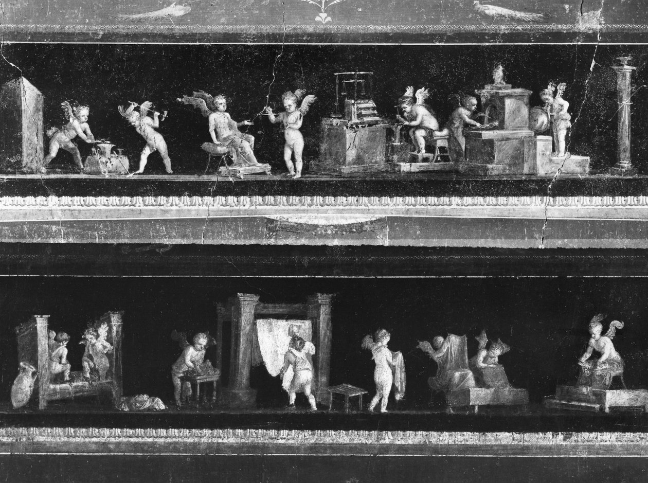 小天使从Casa dei Vettii（Vettii之家）的Oecus挣钱和染色布料，公元50-79 作者 小说