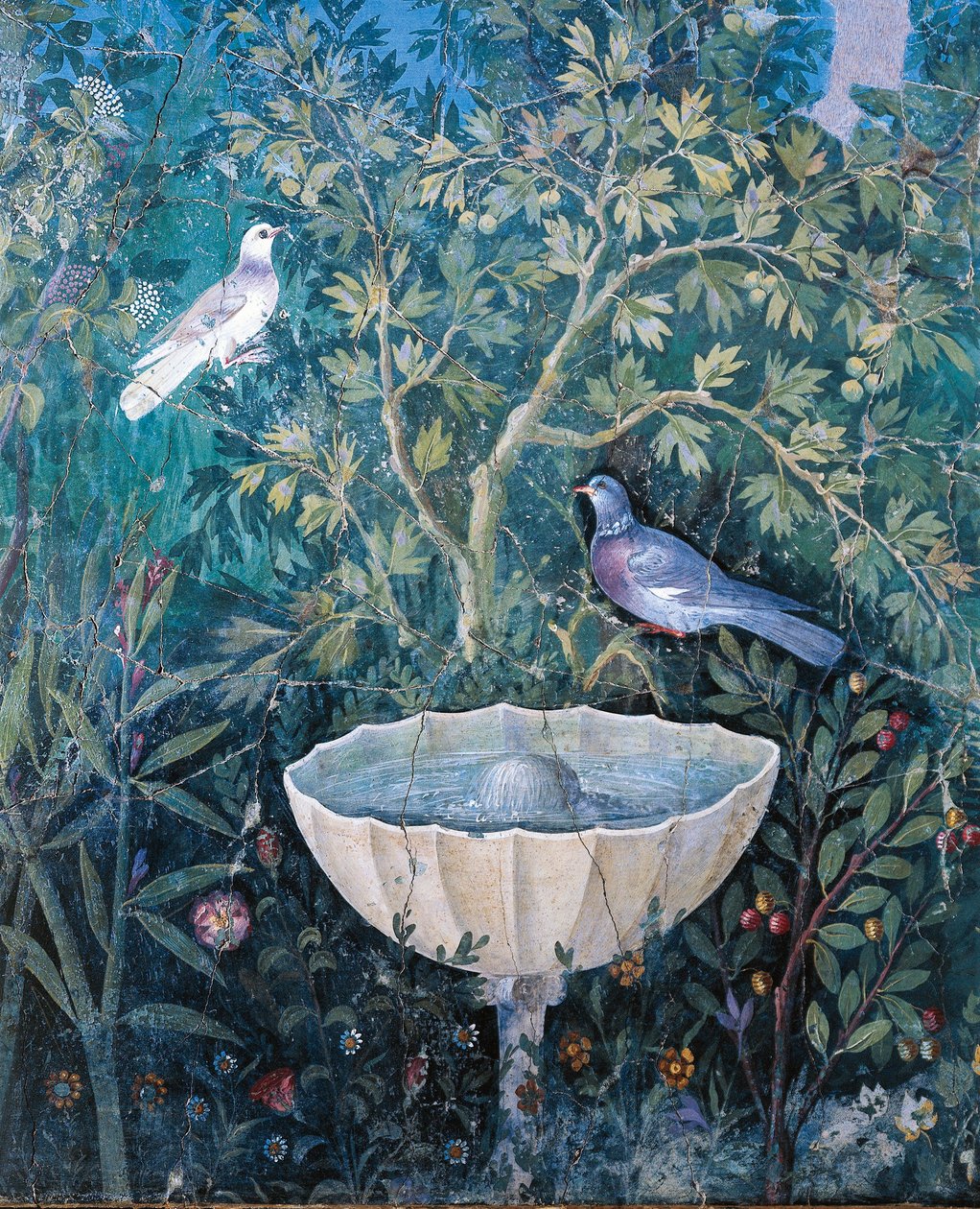 庞贝金手镯之家，花园画中的喷泉和鸟类细节，庞贝 作者 小说