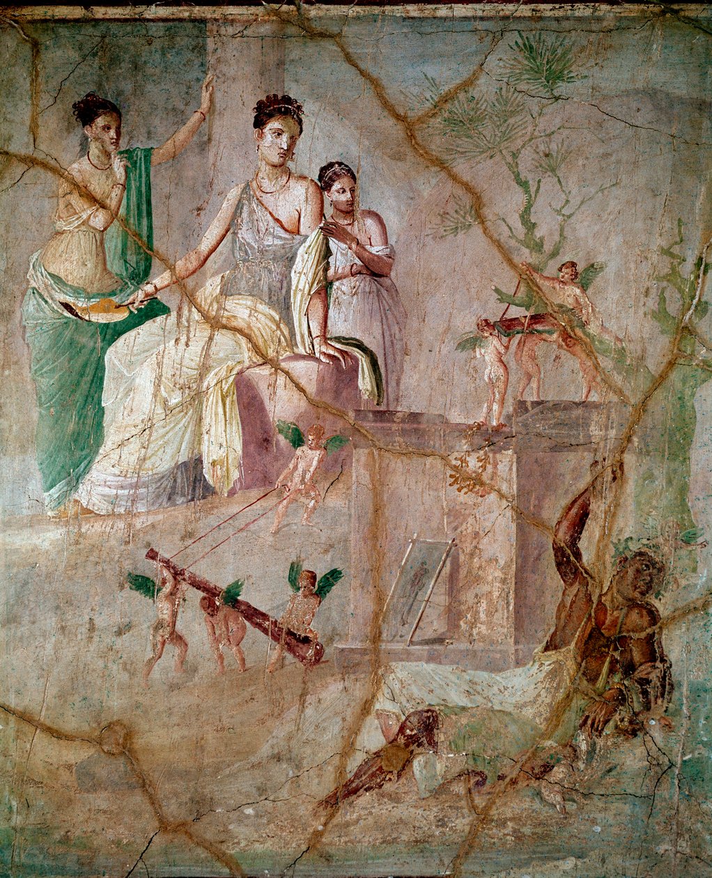 赫拉克勒斯和欧姆法勒（hercules and Omphale）来自庞贝的第三代庞贝风格的罗马壁画（Fresco from Pompeii）公元40-60年 Dim 88x103 cm 保存于意大利那不勒斯国家考古博物馆 作者 小说