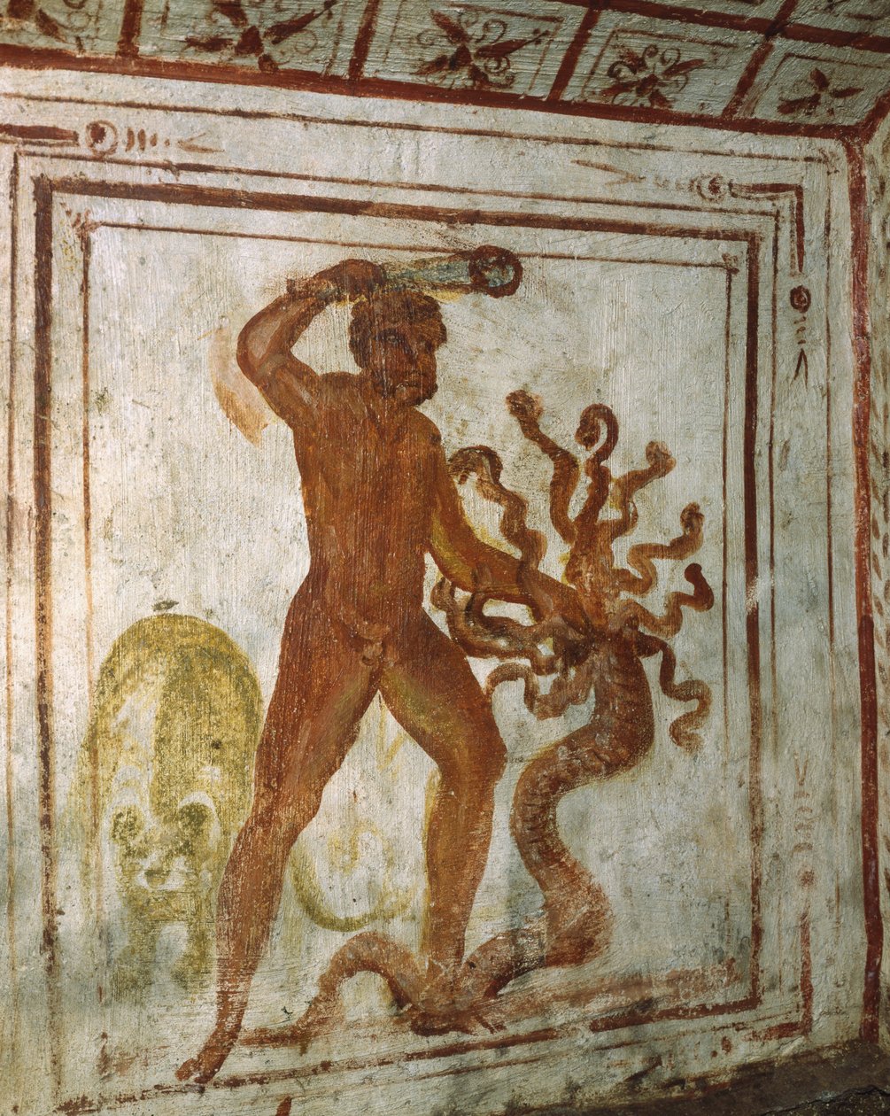 海格力斯和勒纳海德拉，壁画，Via Latina Catacomb，罗马，意大利，4世纪 作者 小说