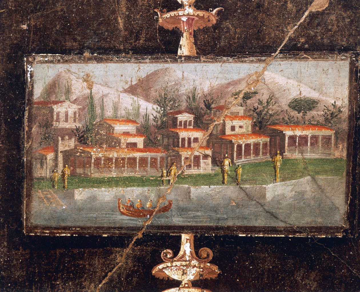 Landscape and architecture in wall painting in tablinum, House of Marco Lucrezio Fronto, Pompeii , Campania, Roman Civilization 作者 小说