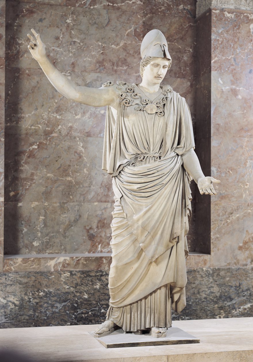 Pallas de Velletri，戴头盔的雅典娜雕像，希腊原版的罗马副本归属于Alkamenes或Cresilas，公元前420  -  10年（大理石）（详见164612至164615） 作者 小说