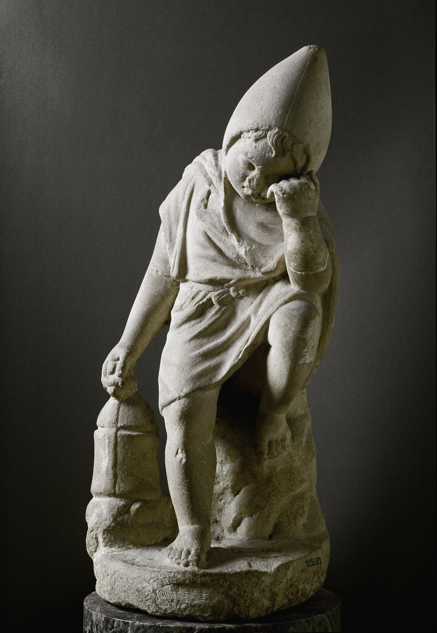 罗马艺术：“沉睡的奴隶”雕塑。 公元前 1 世纪。 罗马，Museo Nazionale Romano - 罗马艺术。 年轻睡觉的奴隶。 大理石 作者 小说