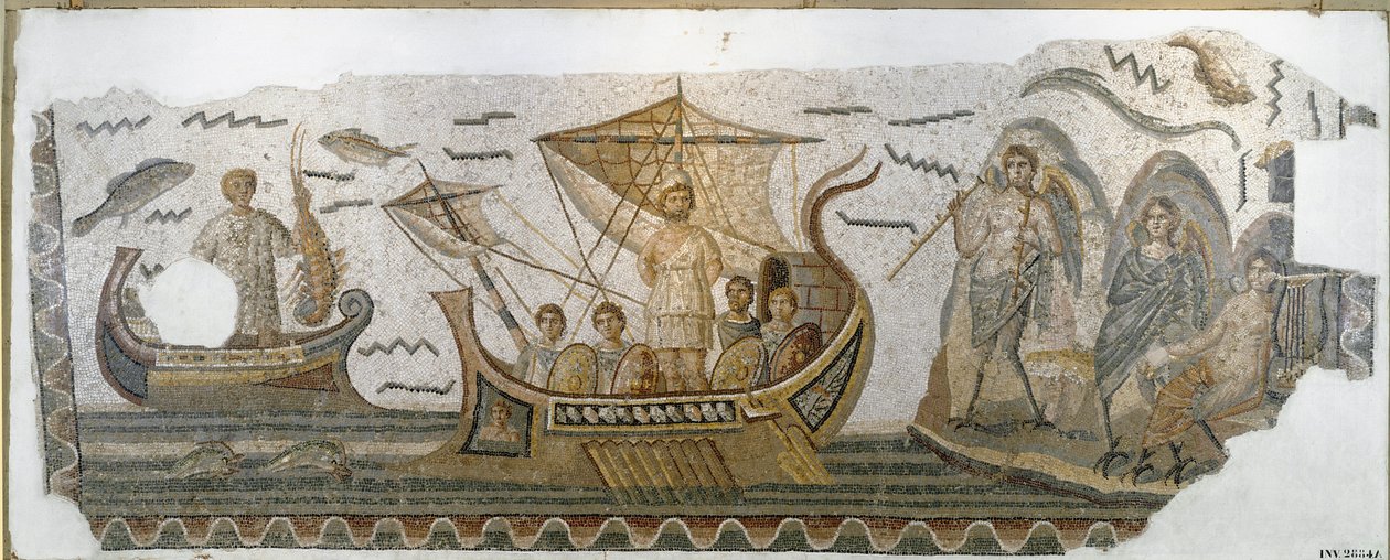 Roman antiquite: “” Ulysses on his boat resists the song of the Sirens”” (Odyssee d