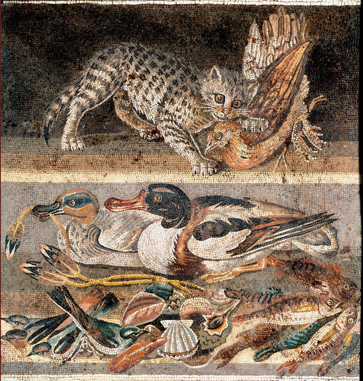 罗马艺术：猫吃鹧鸪和野鸭 公元前 1 世纪上半叶）罗马，Museo Nazionale Romano 作者 小说