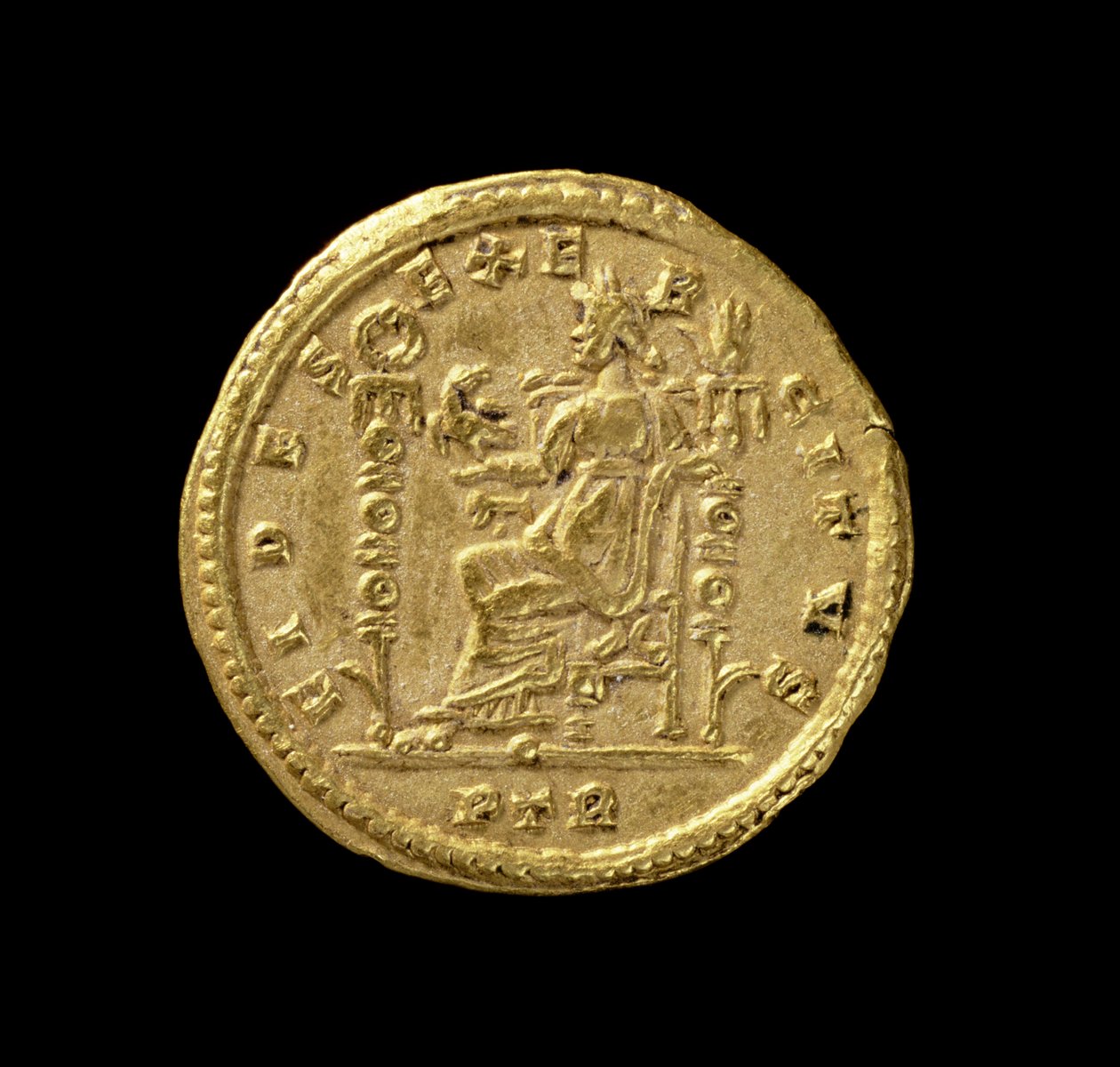 康斯坦丁（反向）康斯坦丁一世，大帝（公元306年 - 公元337年）描绘了坐在宝座上的左翼。铭文：FIDES EXERCITVS（金色）（正面见119150） 作者 小说