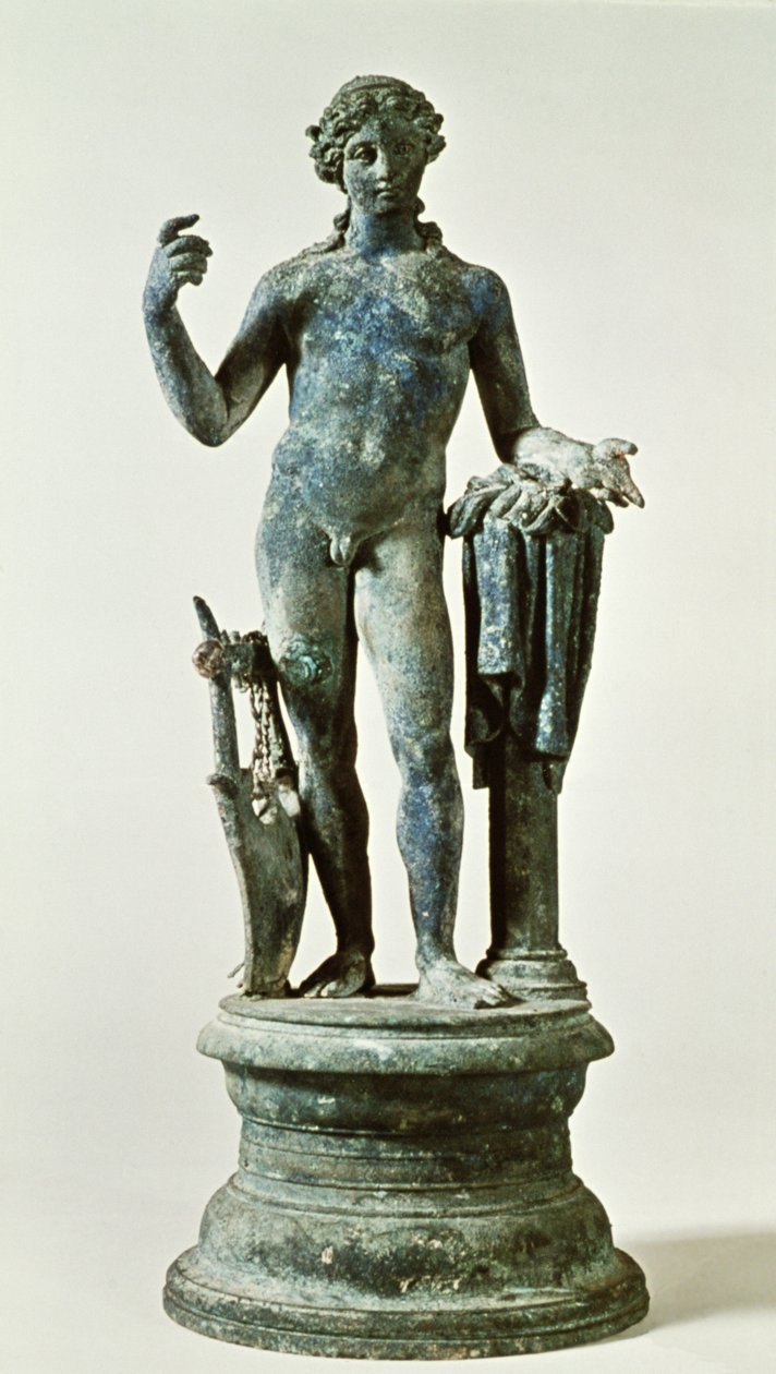 从红墙，庞贝城，c.30AD（青铜）的阿波罗雕像 作者 小说