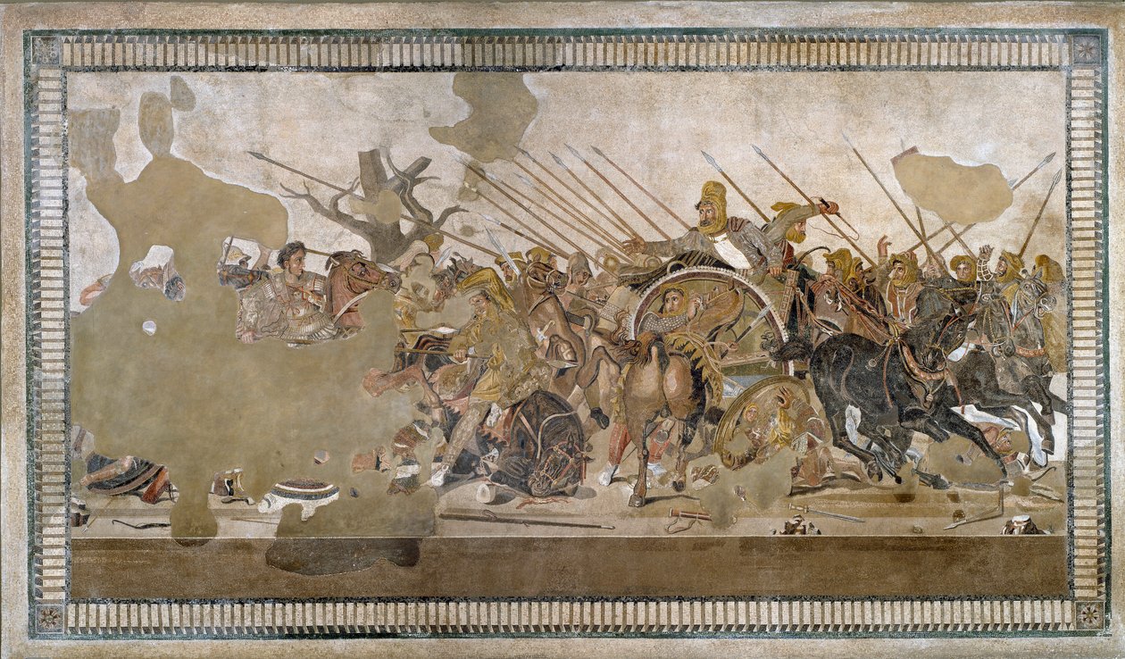 伊苏斯战役由亚历山大三世击败达里奥斯 (Darius) 三世科多曼 (公元前 335 - 331 年) - 庞贝马赛克 - 作者 小说