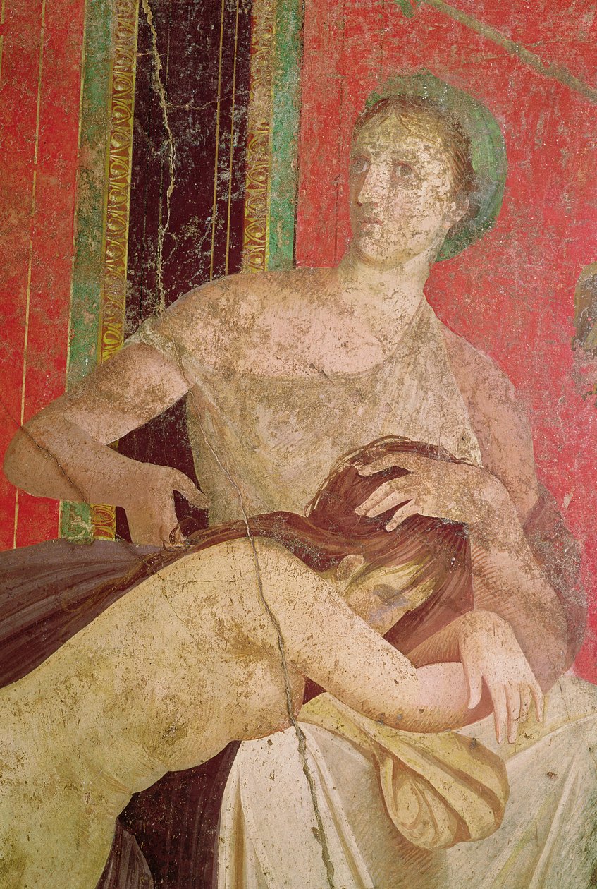 女人安慰启动，南墙，Oecus 5,60-50 BC壁画细节57190和161043 作者 小说