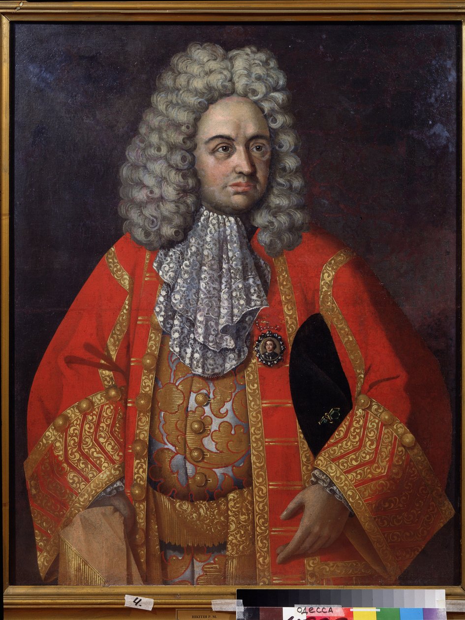 格里戈里-德米特里耶维奇-斯特罗甘诺夫（1656-1715 年）肖像（G. D. Stroganov 肖像）。俄罗斯地主和政治家，彼得大帝（1672-1725 年）改革和倡议的狂热支持者。他有一枚奖章，上面的肖像无疑是 作者 罗曼尼基蒂奇尼基丁