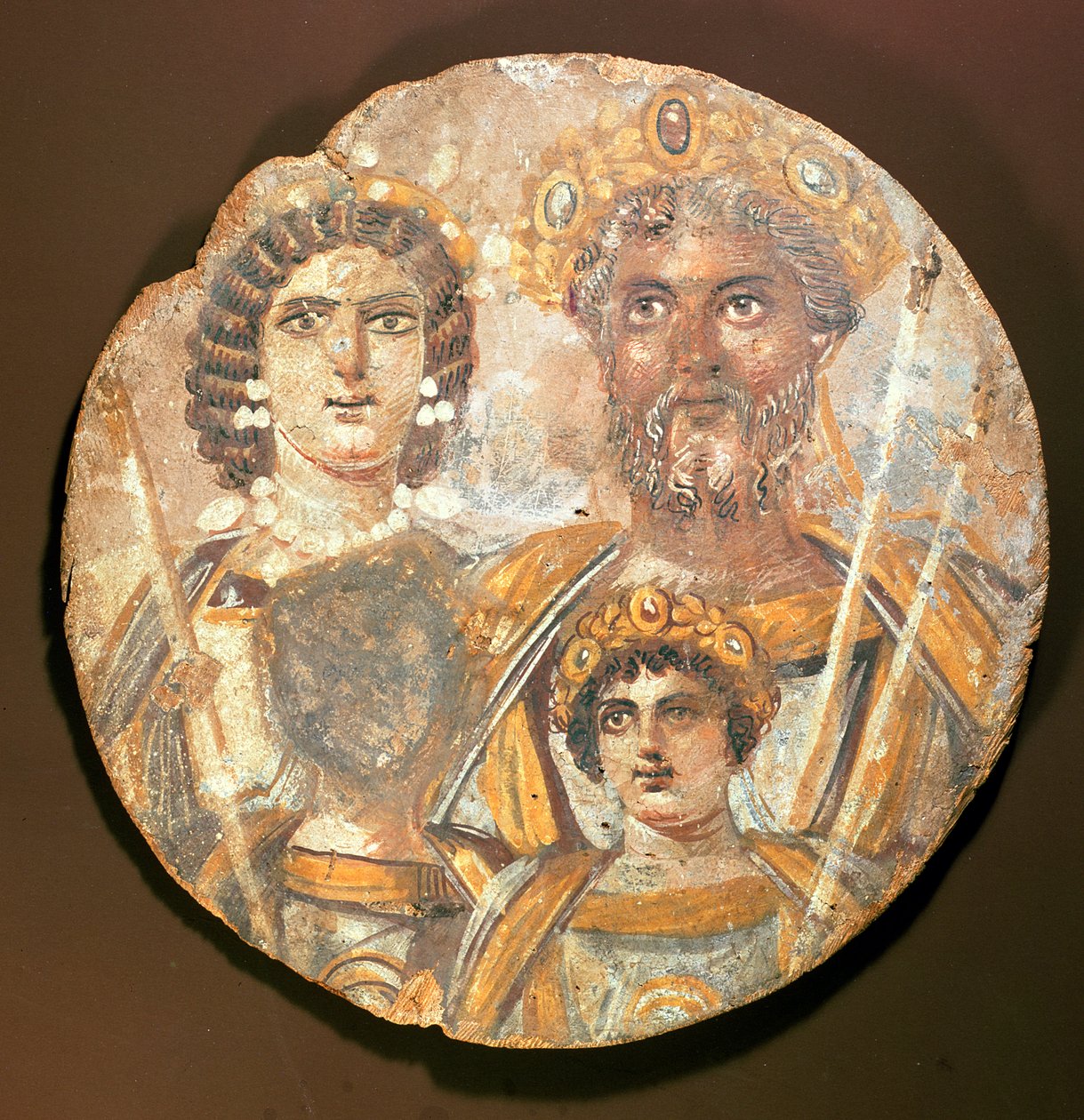 Tondo：Septimius Severus家族的小组，c.200 AD在木头上的蛋彩画 作者 罗马时期 埃及人