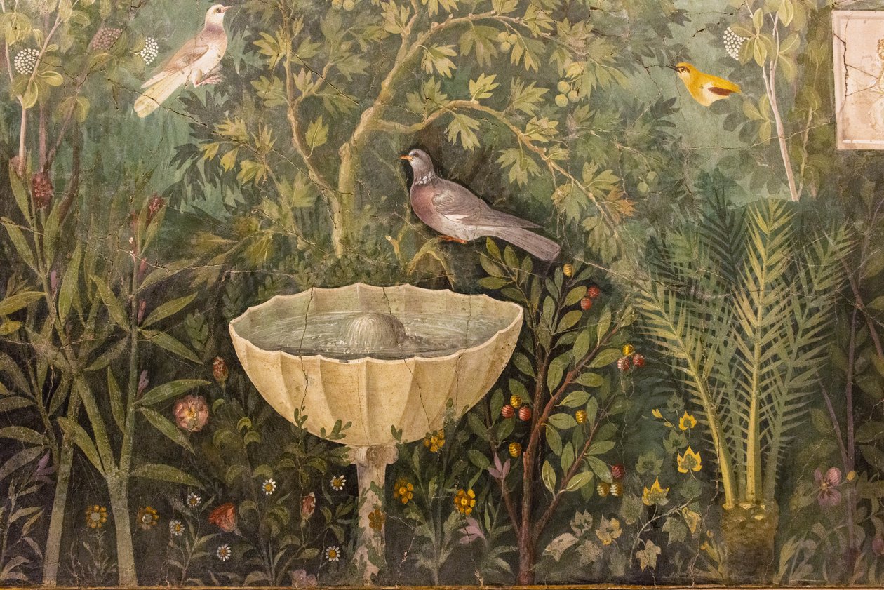 花园细节。金手镯之家的壁画 Casa del Bracciale d