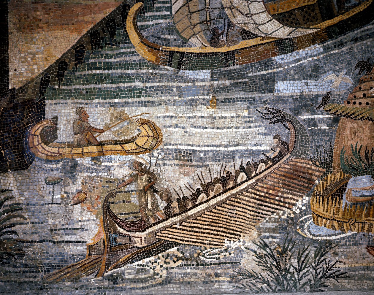 A Roman bireme (sort of galere has two rows) Detail of a mosaic in Palestrina. 作者 罗马罗马