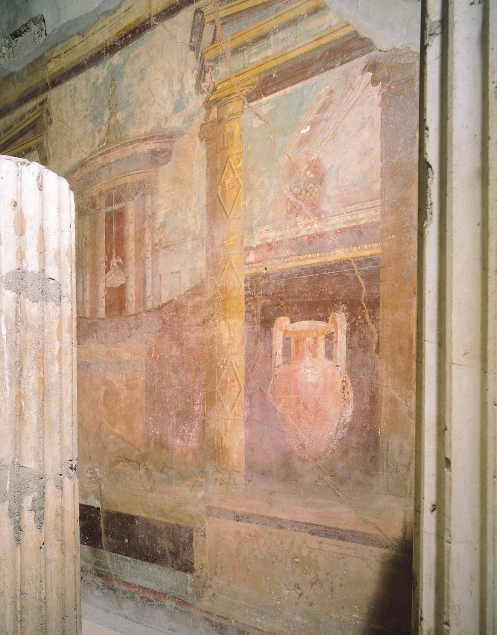 壁画细节在 triclinium 大厅里，迷宫之家，庞贝城，坎帕尼亚，罗马文明 作者 罗马罗马