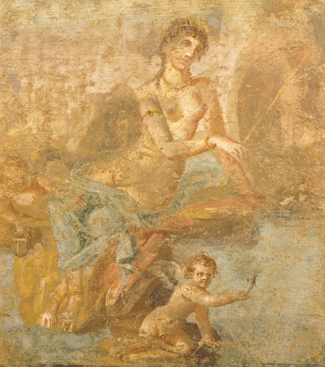 描绘俄瑞斯忒斯、皮拉德斯和伊菲革涅亚的壁画，出自金杯女之屋，庞贝，坎帕尼亚，罗马文明 作者 罗马罗马