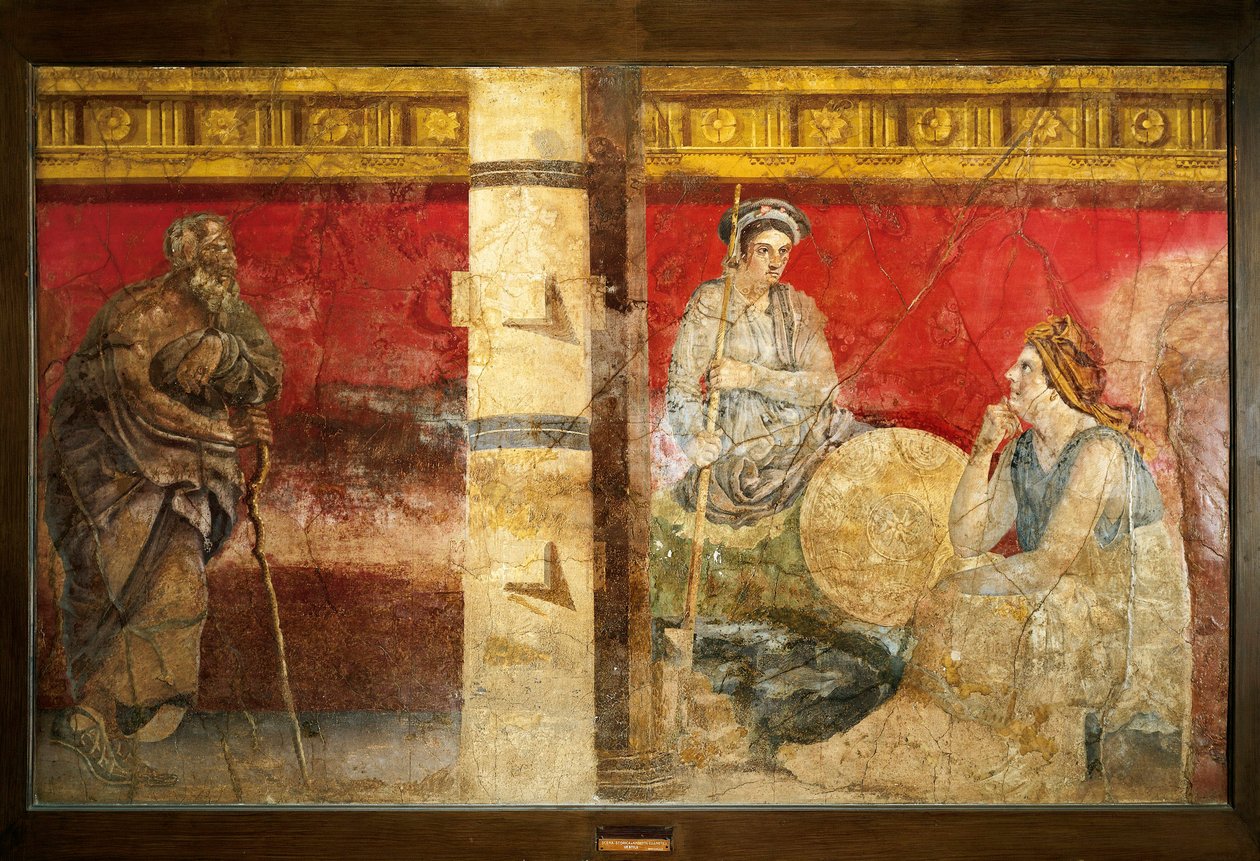 马其顿王室和哲学家。 壁画 325x199 厘米。 来自那不勒斯附近的 Boscoreale。 Museo nazionale archeologico，那不勒斯（那不勒斯考古博物馆） 作者 罗马罗马
