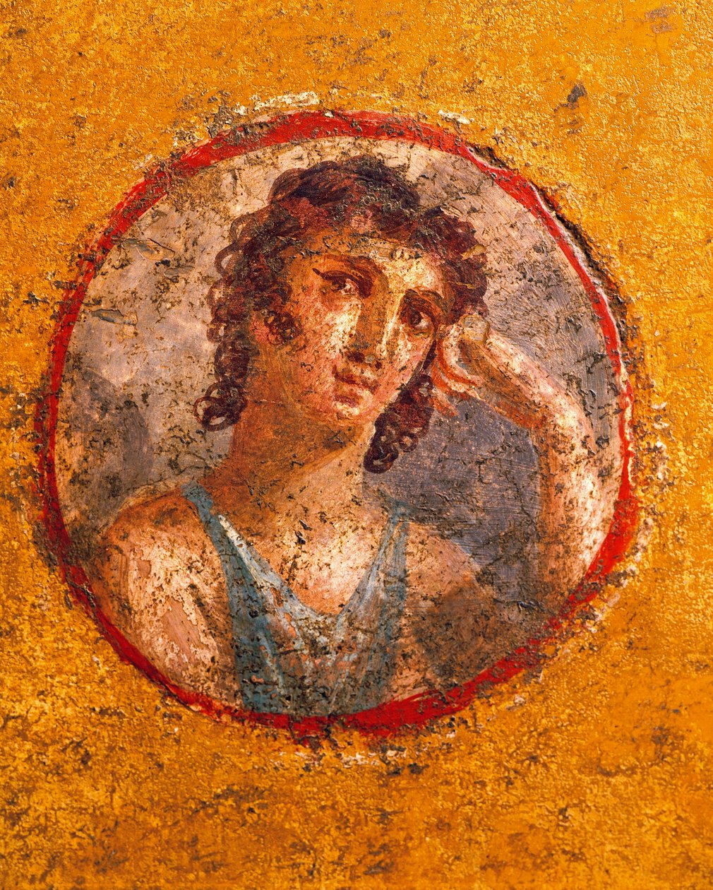 带有男孩肖像的奖章，壁画，出自庞贝的金杯女之屋（Casa degli Amorini Dorati）。 作者 罗马罗马