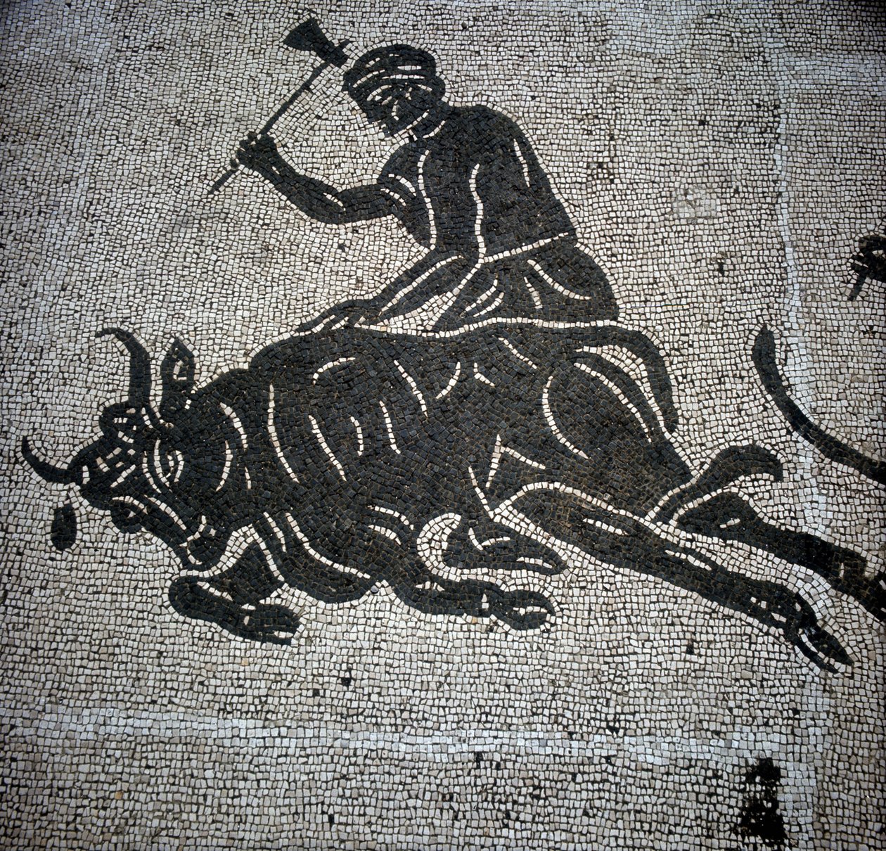 描绘公牛屠宰场景的马赛克，发现于奥斯蒂亚（Ostia）（罗马附近）。 目前保存在前奥斯蒂亚消防厅。 作者 罗马罗马