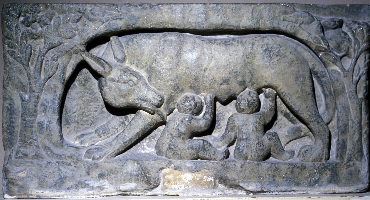 Lupercal 石灰岩中的浮雕（罗马一个洞穴的名称）：狼与 Romulus 和 Remus，Avenches 博物馆。 作者 罗马罗马