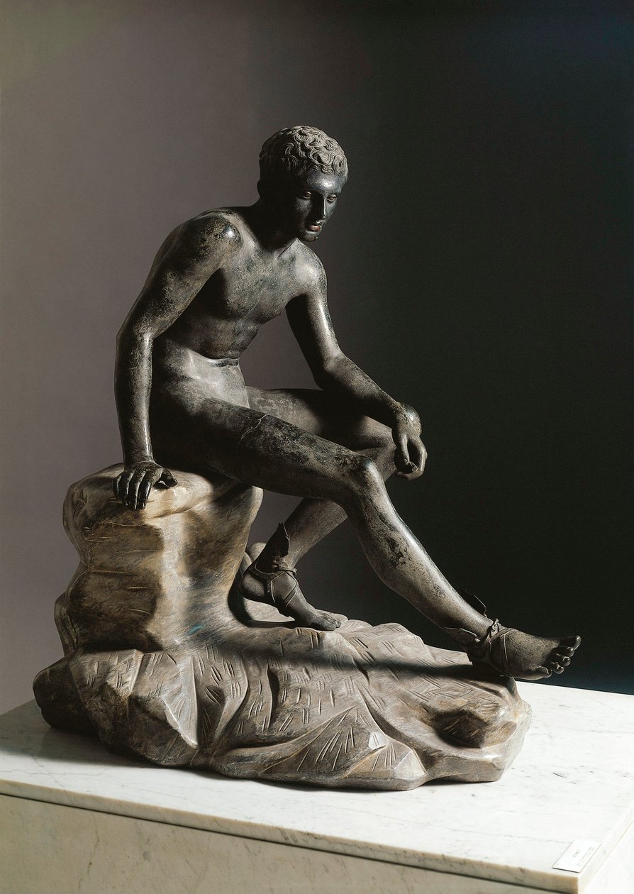 Lysippe 希腊原作后的 Hermes 罗马青铜雕塑的其余部分。 来自 Ercolano (Herculaneum) Dim。 105 厘米那不勒斯，国家考古博物馆 作者 罗马罗马