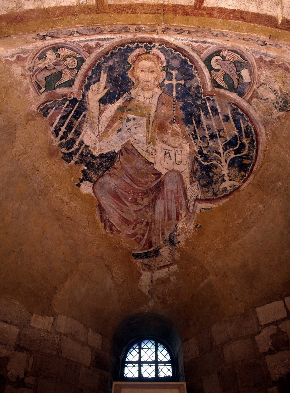基督在威严中（在荣耀中）。 13 世纪的壁画，欧塞尔大教堂的地下室。 作者 罗马式