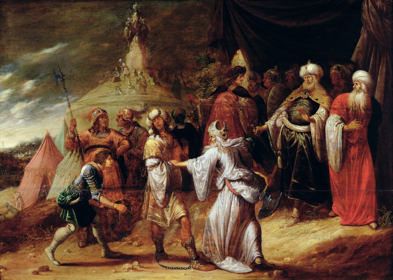 塞缪尔杀死亚玛力人国王亚甲（油画） 作者 Rombout van Troyen