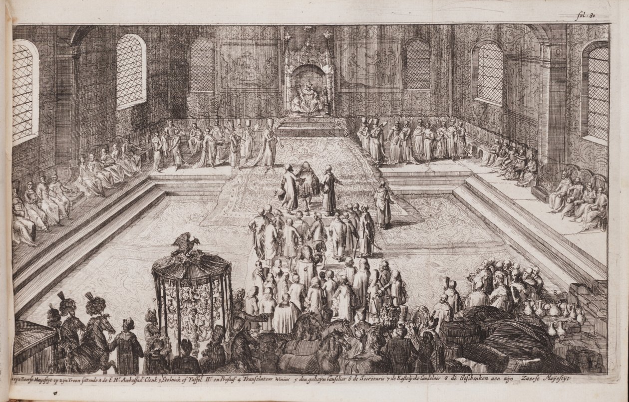 1677年，沙皇亚历克西斯·米哈伊洛维奇（Alexis Mikhailovich）皇家宫廷中的一幕 作者 罗曼·德·豪格
