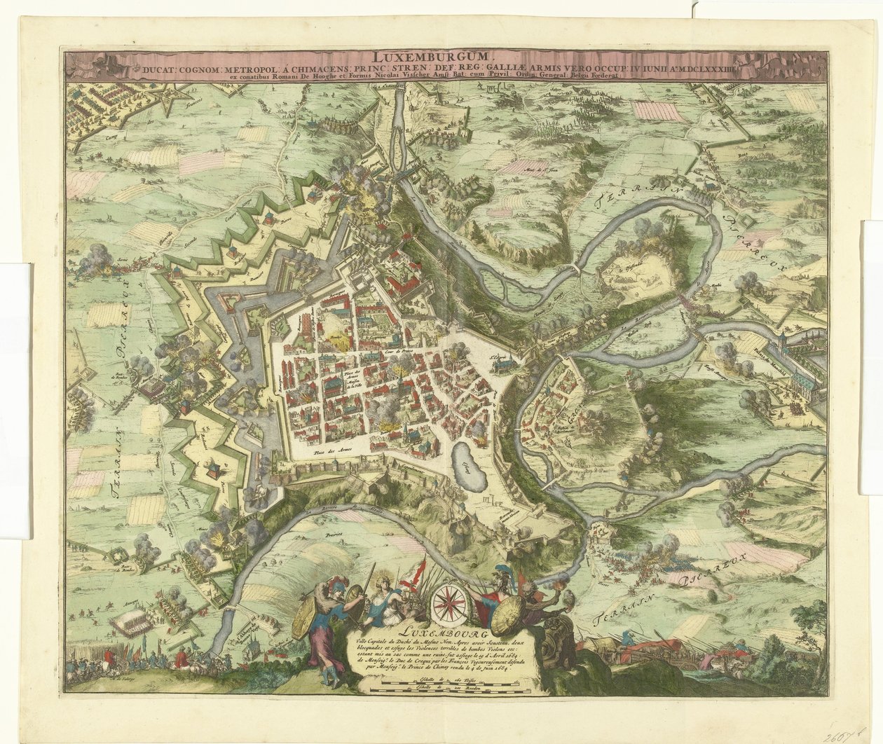 1684 年克雷基元帅对卢森堡的轰炸
Luxemburgum, ducat.Galliae armis vero occup.IV Iunii Ao.MDCLXXXIIII（标题见实物） 作者 罗曼·德·豪格