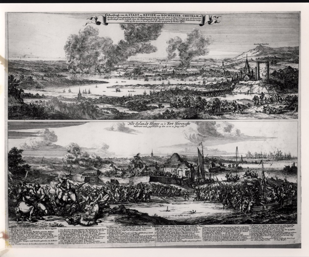 荷兰攻击梅德韦河，1667年6月20日和21日，由Nicolas Visscher雕刻（1618-1709） 作者 罗曼·德·豪格