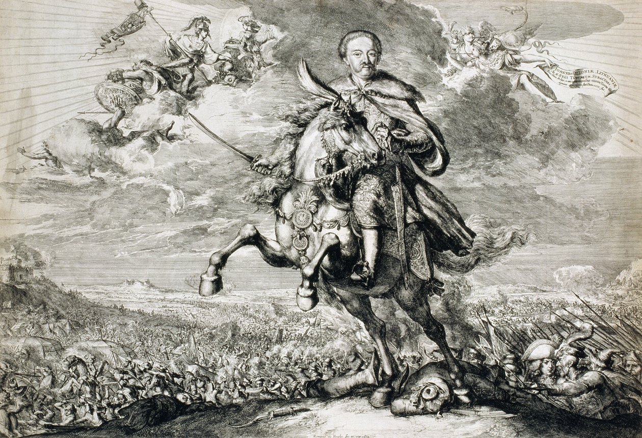 在1674年的Chocim战役中赞美John Sobieski III（1629-96） 作者 罗曼·德·豪格