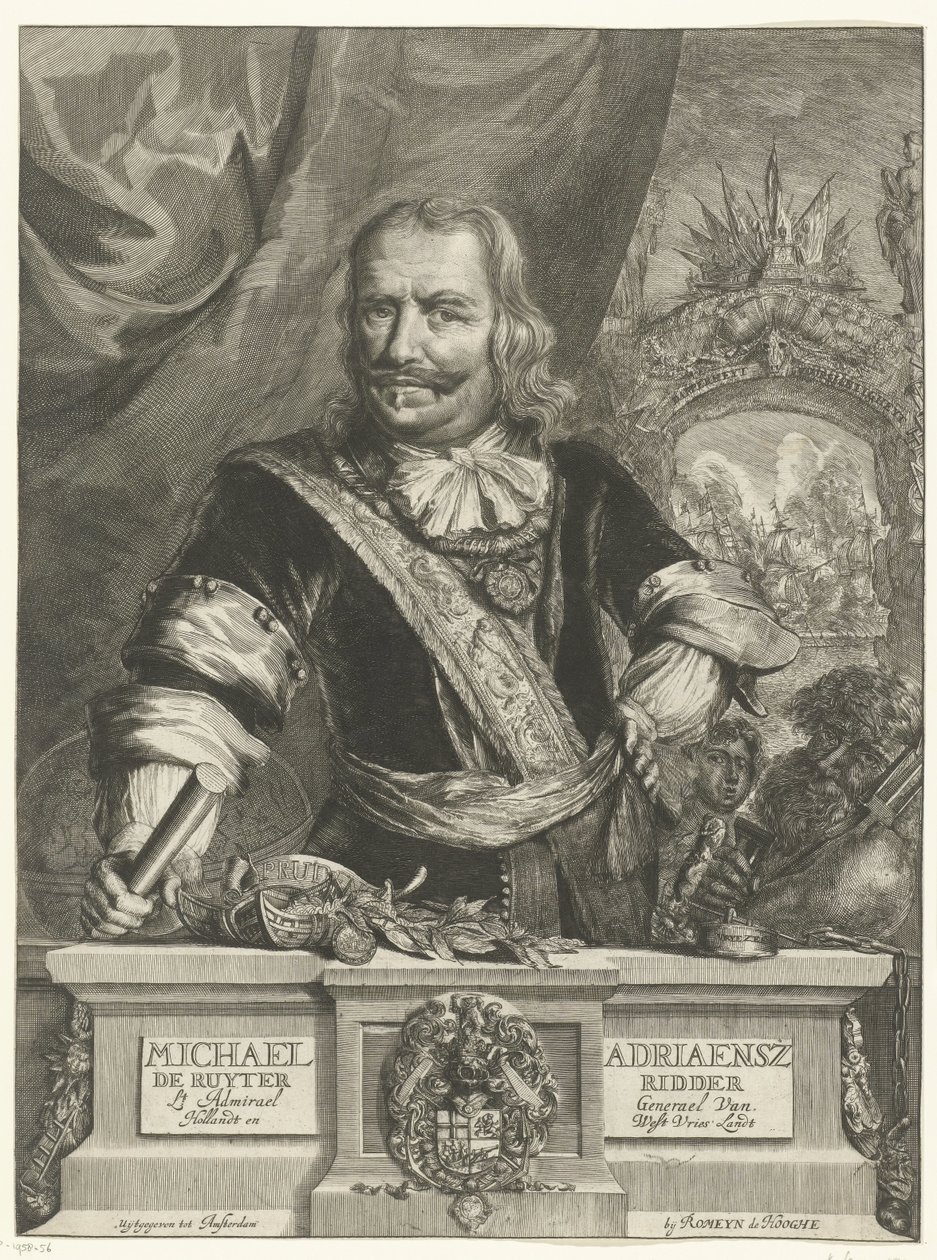 米歇尔-德鲁伊特肖像
Michael Adriaensz de Ruyter Ridder Lt Admirael generael Van Hollandt en West Vrieslandt（物品上的标题） 作者 罗曼·德·豪格