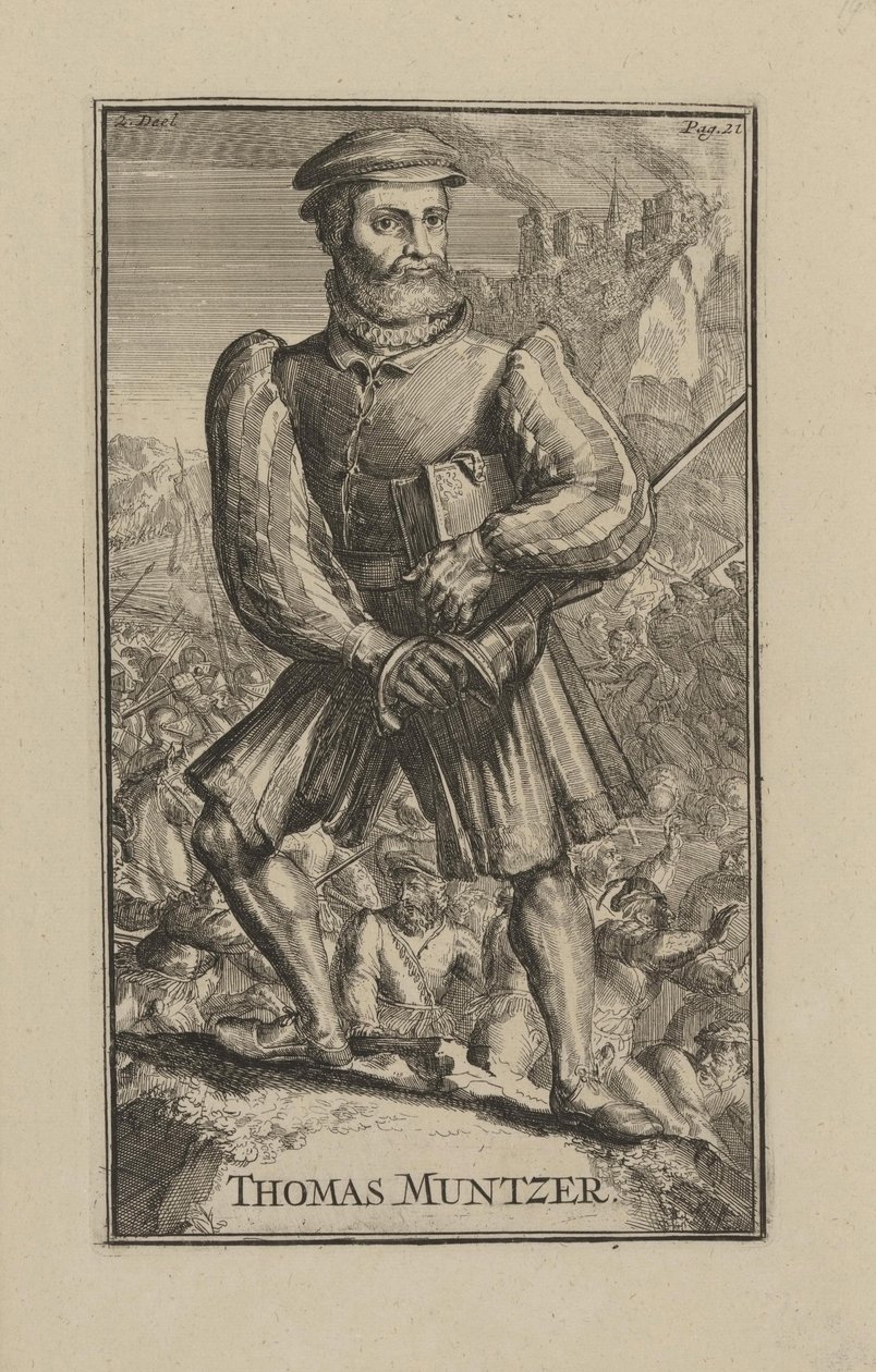 托马斯-蒙茨（Munzer）（约1489-1525），流动牧师和德国农民战争的宗教领袖--巴洛克风格：托马斯-蒙茨的画像，作者是胡格，罗梅因-德（1645-1708）。 作者 罗曼·德·豪格