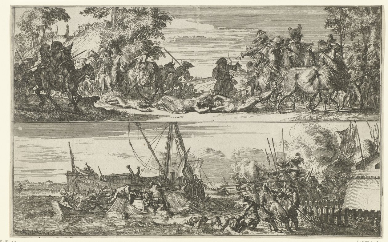 两幅描绘法国暴行的作品，1672 年 作者 罗曼·德·豪格