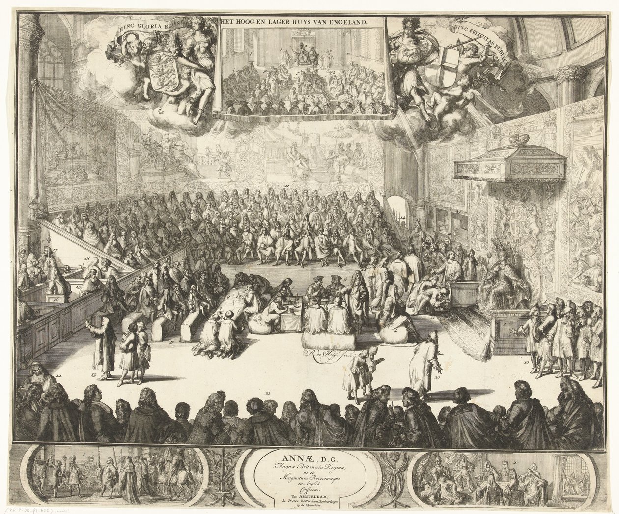 1702 年安娜女王即位时的下议院会议
安娜，D.G. Magnae Brittaniae Reginae, ut et Magnatum Proceorumque in Anglia Confessus（标题见实物） 作者 罗曼·德·豪格