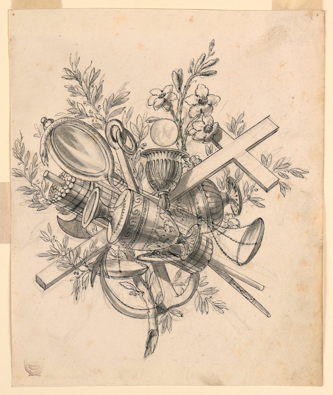绘画，奖杯与美德的象征，1830年至1850年 作者 罗莫洛·阿奇里·利夫拉尼