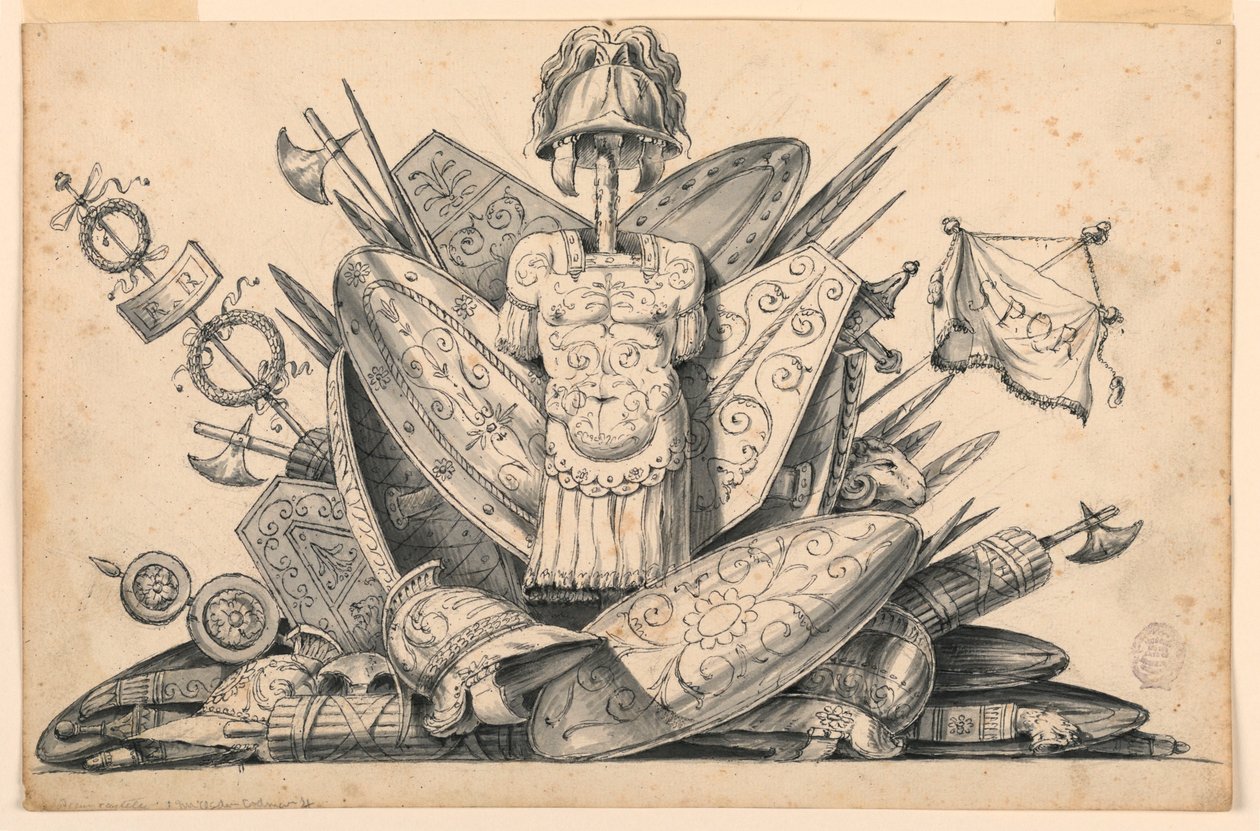 绘图，武器奖杯，1830-1850 年 作者 罗莫洛·阿奇里·利夫拉尼