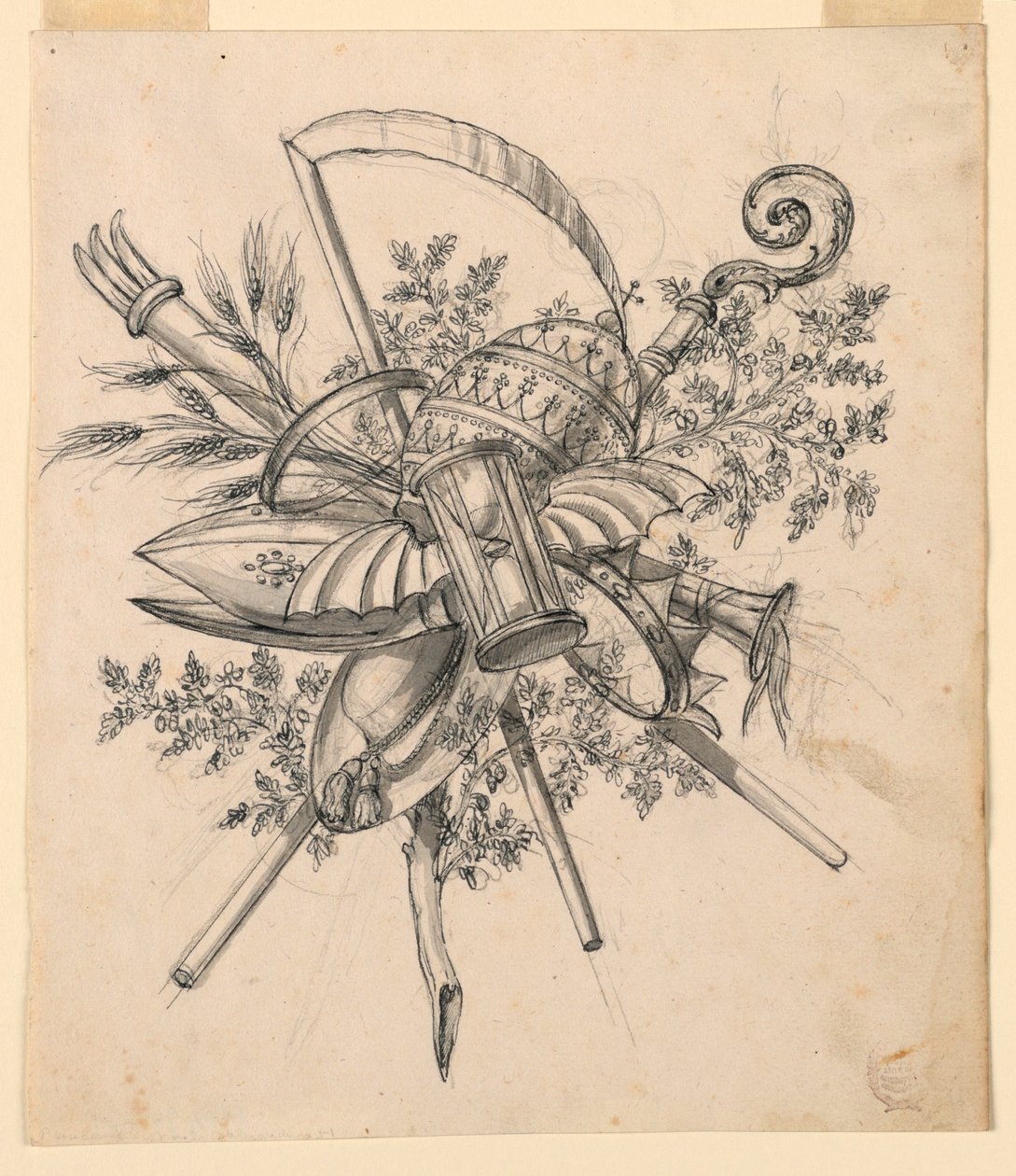 素描，带翼沙漏奖杯，1830-1850 年 作者 罗莫洛·阿奇里·利夫拉尼