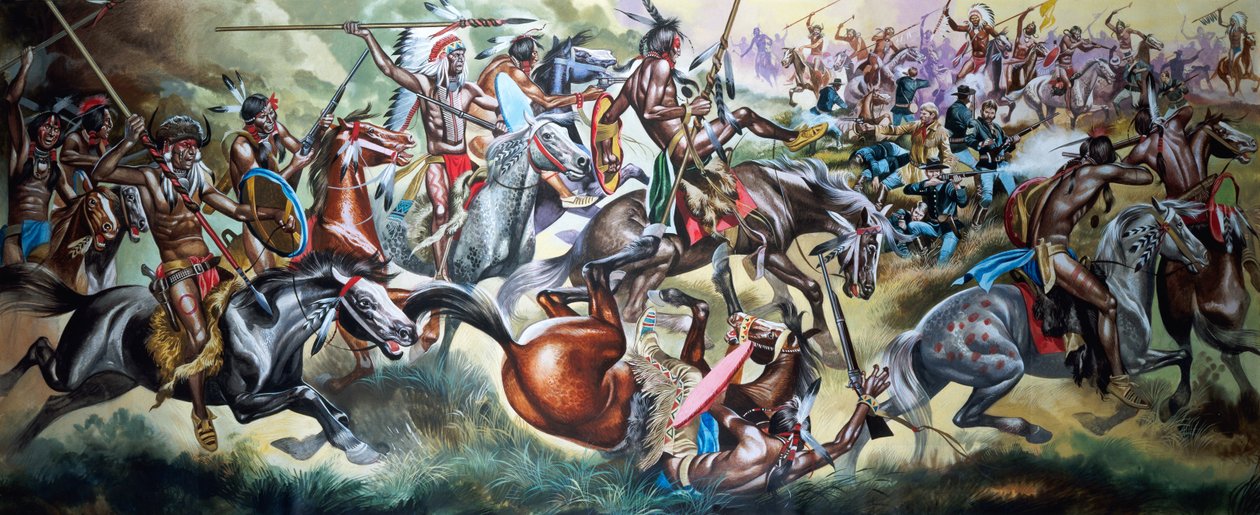 印第安原住民与士兵之间的战斗（纸上水粉画） 作者 罗恩·恩布尔顿