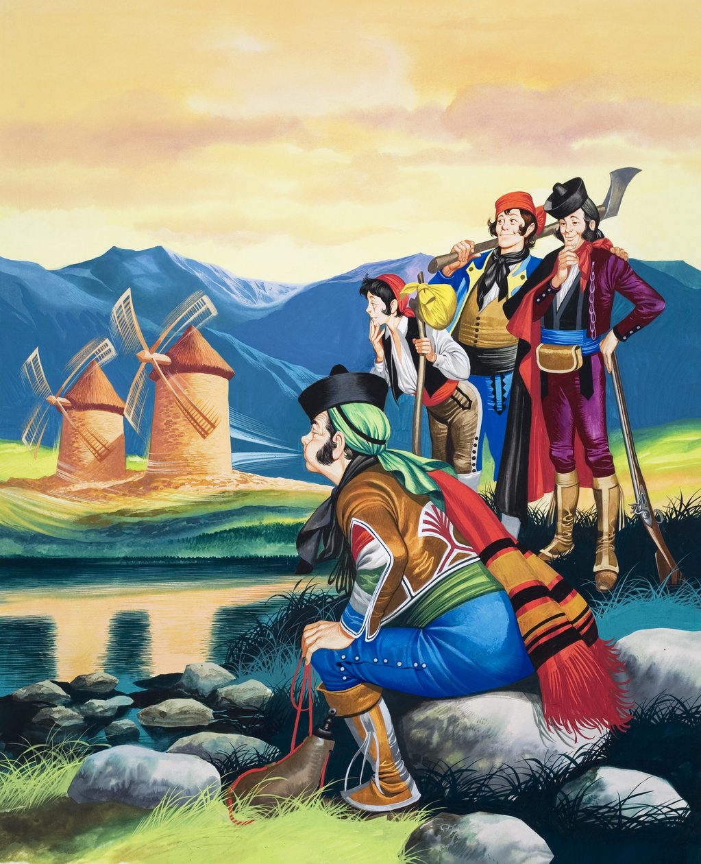 吹动风车的风帆》，插图，选自《迈克尔与勇士》（水粉画，纸本） 作者 罗恩·恩布尔顿