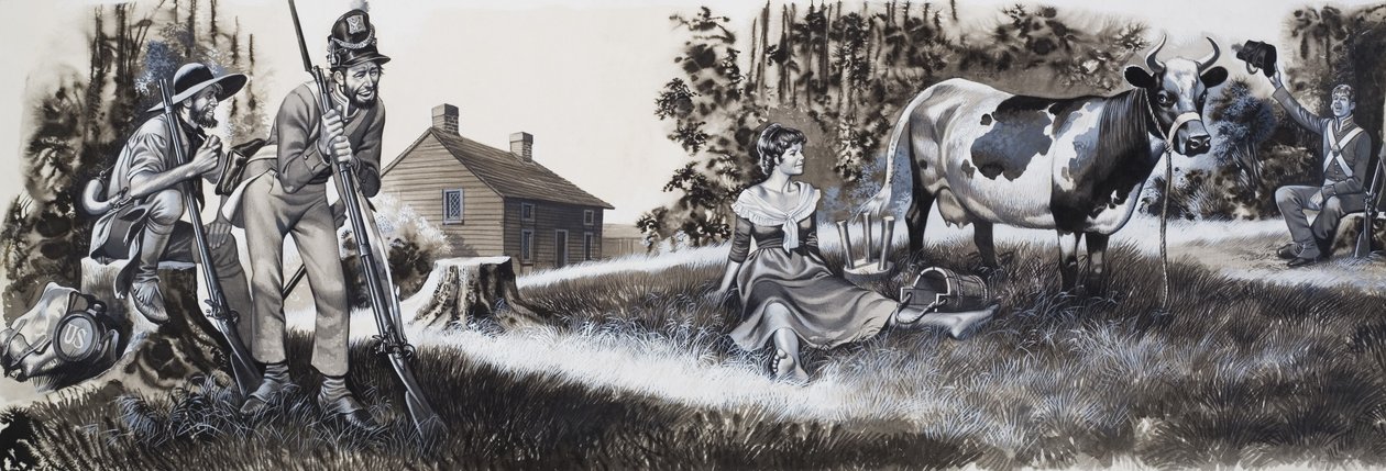 带着士兵的挤奶女工（纸上水粉画） 作者 罗恩·恩布尔顿
