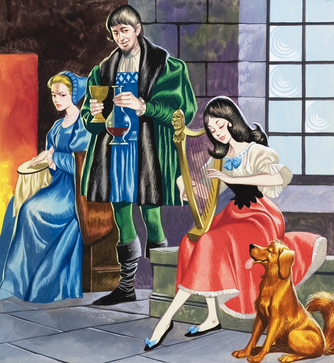 白雪公主为父亲弹琴（水粉画，纸本） 作者 罗恩·恩布尔顿