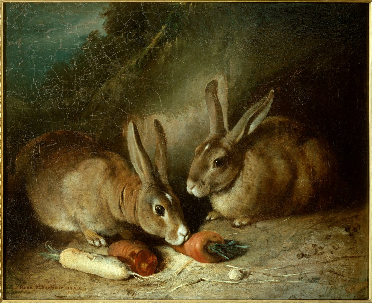 兔子。 Rosa Bonheur (1822-1899) 的绘画 作者 粉红色的快乐