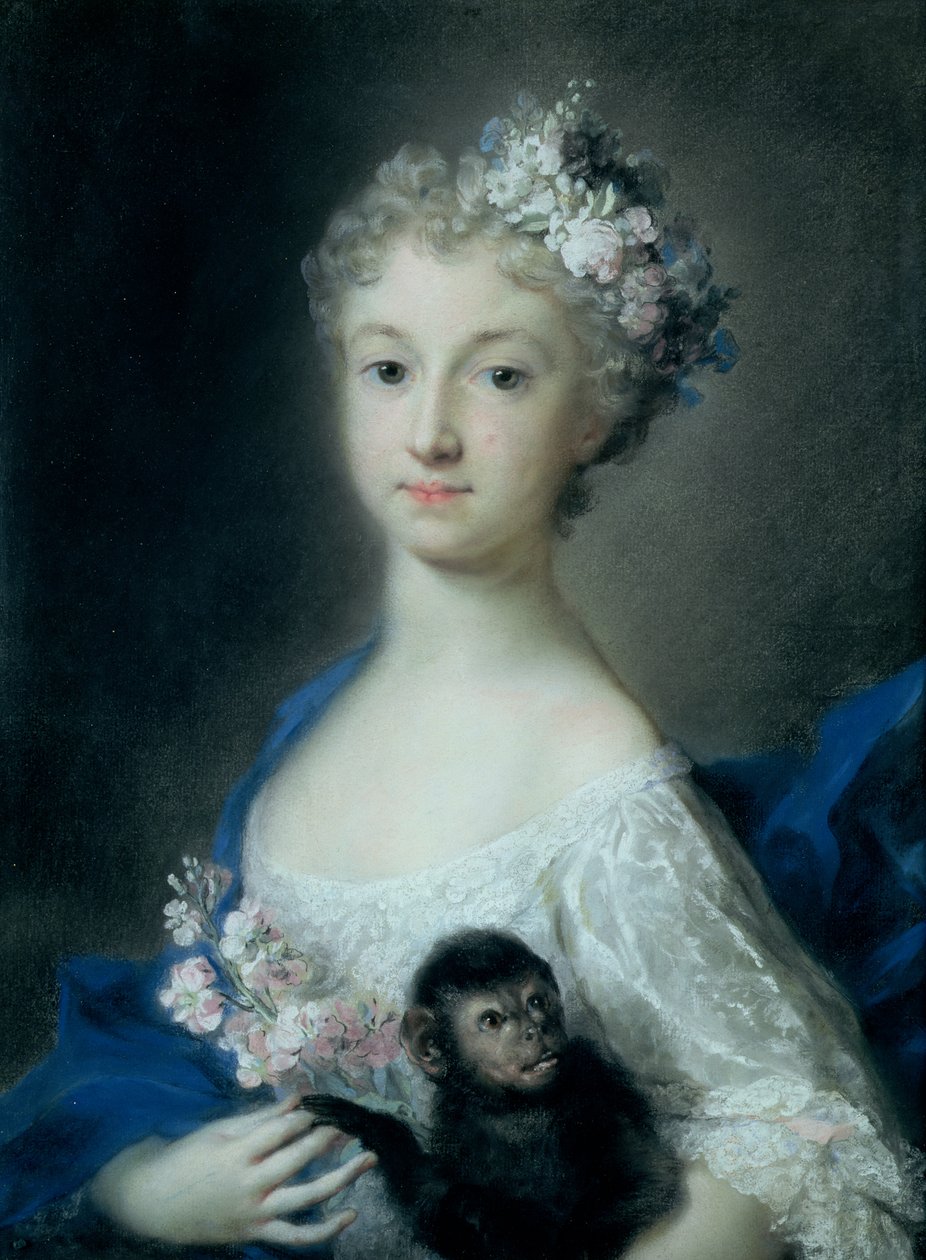 女孩抱着一只猴子（粉彩） 作者 Rosalba Giovanna Carriera