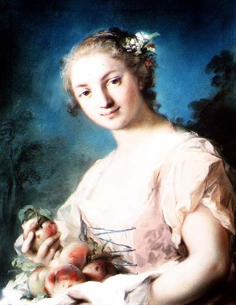 夏天：一个抱着桃子的女孩 作者 Rosalba Giovanna Carriera