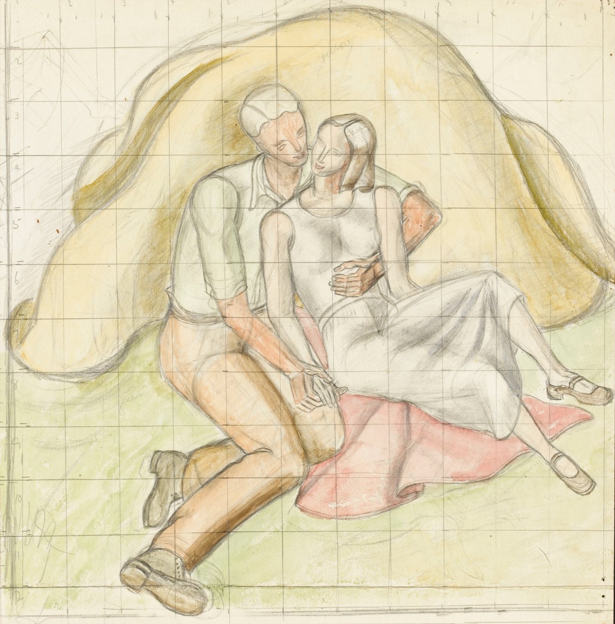 恋人，c.1930（铅笔和纸上的wc） 作者 罗莎莉·布里尔（Rosalie Brill）