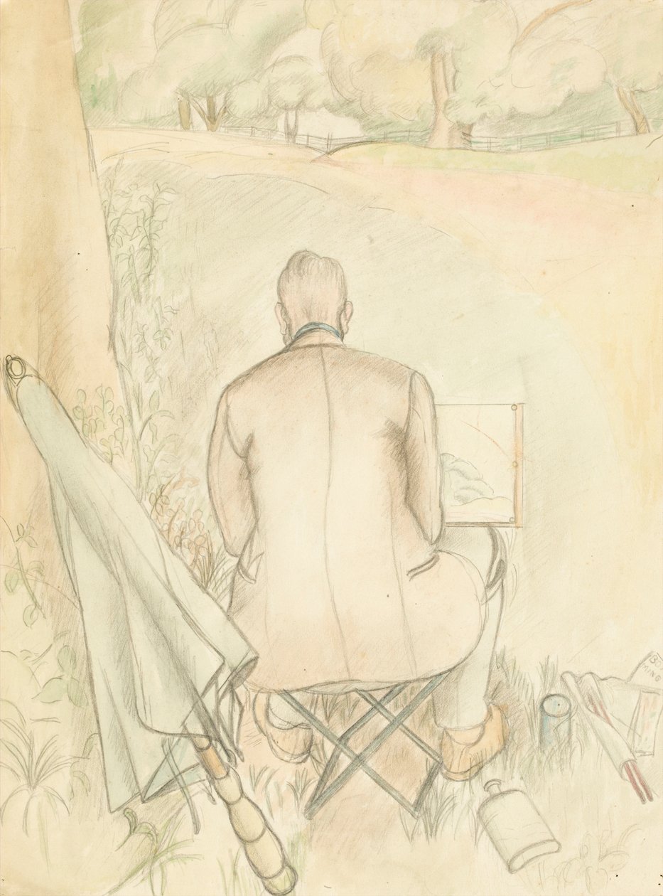 艺术家的丈夫雷金纳德·布里尔的肖像，素描，c.1930（wc und pencil on paper） 作者 罗莎莉·布里尔（Rosalie Brill）