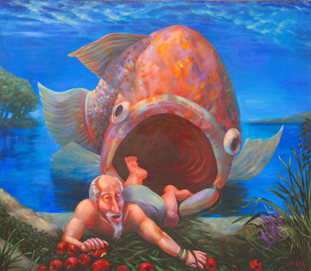 约拿到达尼尼微》，2000 年（布面油画） 作者 罗斯玛丽·阿德科克