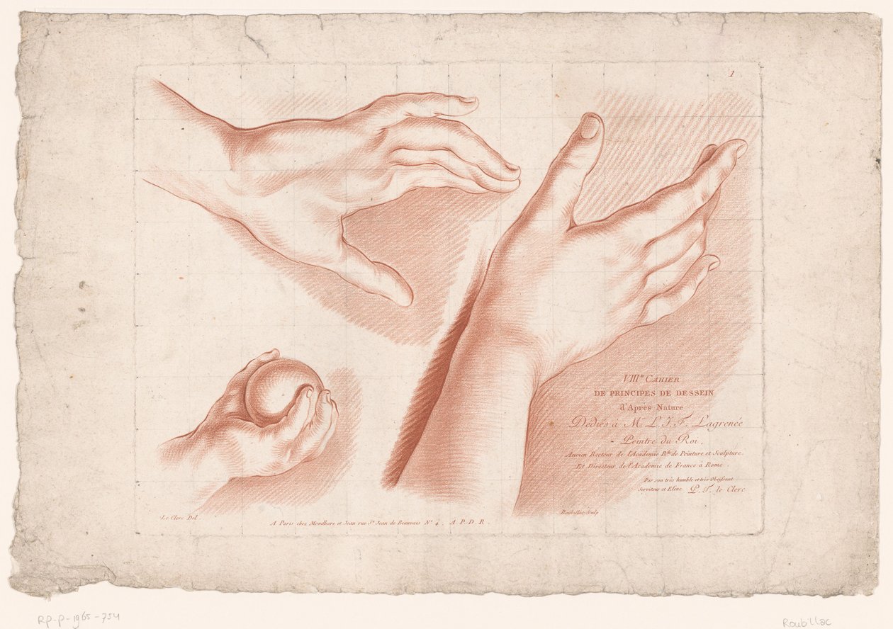 三只手的标题印刷
自然素描原理，第八部分（系列标题）
第 VIII Cahier de Principes du Dessin d