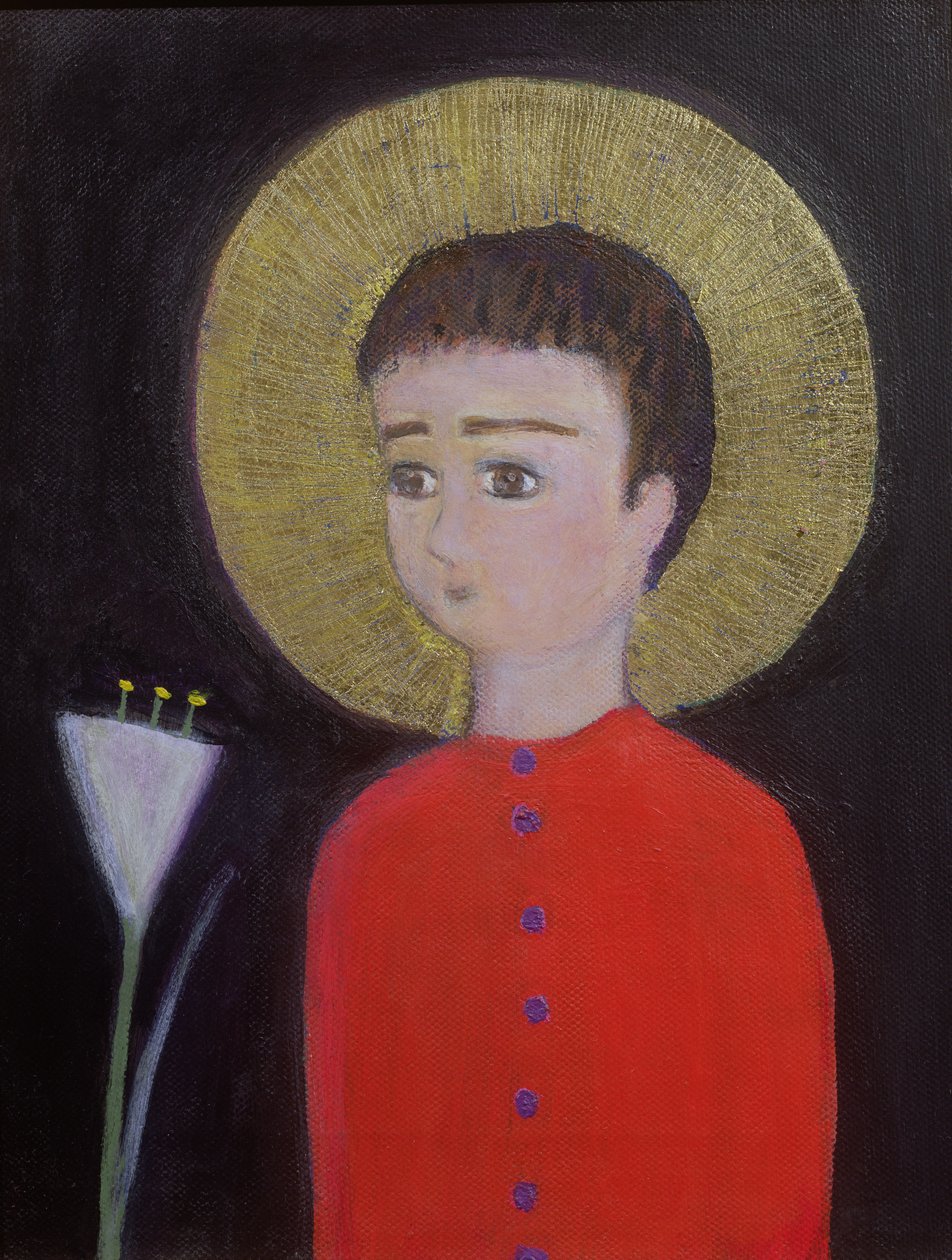 莉莉的男孩，2002年（画布上的丙烯酸和金箔） 作者 罗娅·萨拉里（Roya Salari）