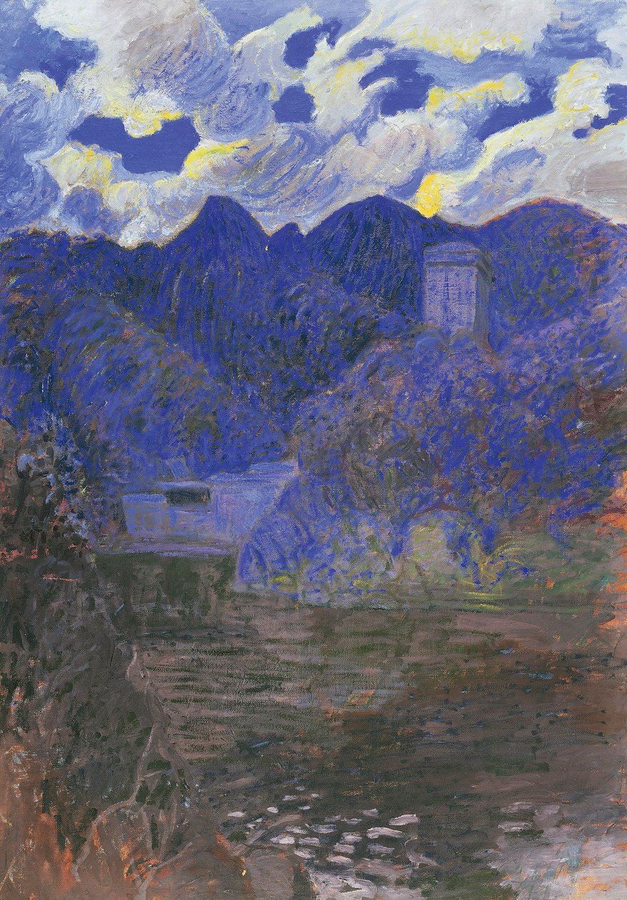 圣弗鲁托索的春天黎明，鲁巴尔多·梅雷洛 (1872-1922)，布面油画，98x69 厘米。 意大利，20 世纪。 作者 鲁巴尔多·梅雷洛